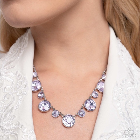 paparazzi Jewelry - Purple rheistones silver tone Necklace earrings set by Paparazzi 18"+3"
